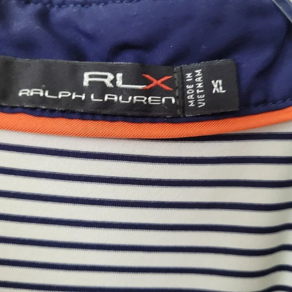 Ralph Lauren RLX Golf Polo Mens XL Performance Blue Striped Richland Course Logo